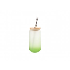 18oz/550ml Glass Mugs Gradient Green with Bamboo Lid & SS Straw(10/pack)